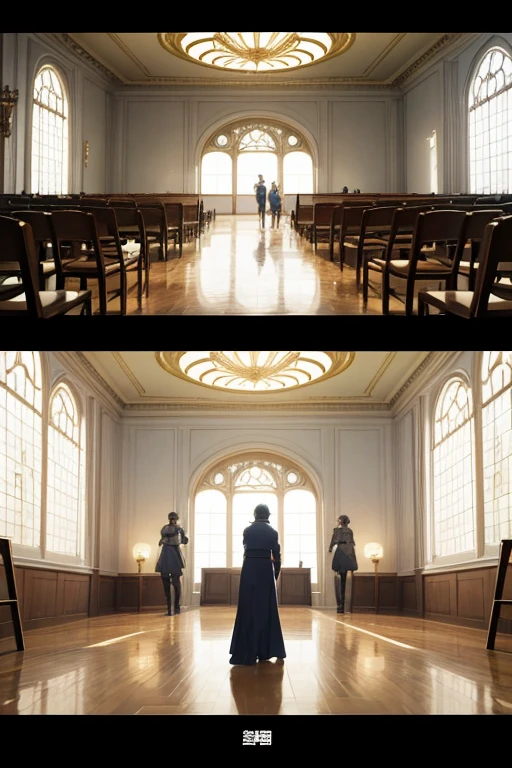 Characters stand in a large room with statues, screenshot from the anime film, anime movie screenshot, Screenshot of the 2012 animation, in the anime film, TV animation stills, Still from anime, Kuro anime screenshots, anime movie scene, Today’s recommended anime is still, anime scene, fire emblem three houses