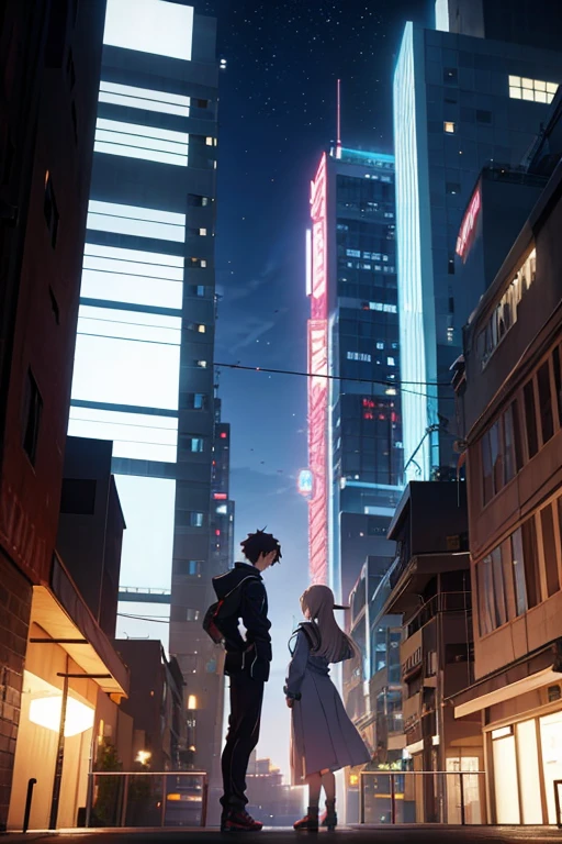 Anime character standing in front of a building with lights on, Sao style anime, Medium shot of two characters, TV animation stills, in the anime film, screenshot from the anime film, Today’s recommended anime is still, anime movie screenshot, Screenshot of the 2012 animation, Still from anime, with two characters, As estrelas, anime screenshot