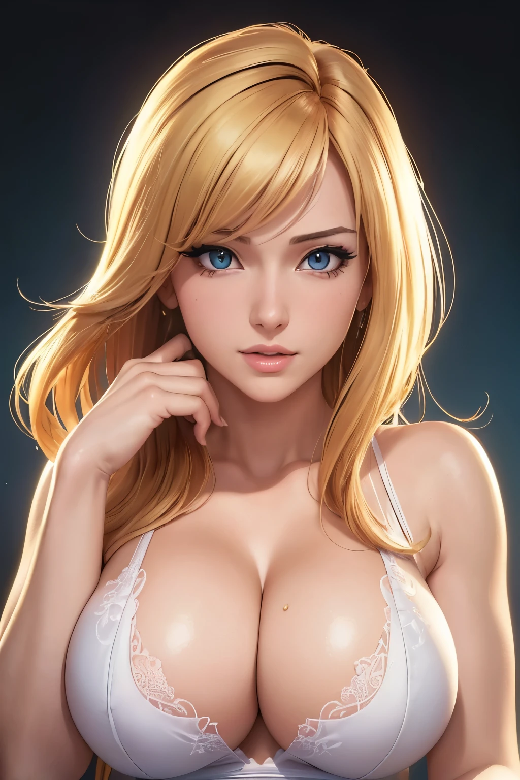 (best quality, 4k, 8k, highres, masterpiece:1.2), ultra-detailed, (realistic, photorealistic, photo-realistic:1.2), Warner copic cel shading art:1.2, Samus:1.3, ahegao, beautiful detailed lips, sexy cleavage, squeezing boobs between hands, vibrant colors, studio lighting.