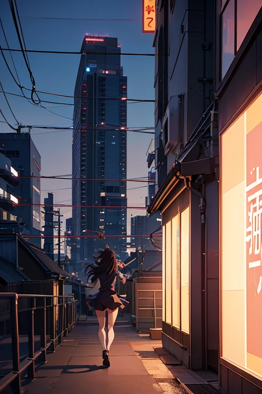 Animated scene of a woman walking on a rooftop at night, the anime girl is running, Tokyo rooftops as background, screenshot from the anime film, anime movie screenshot, TV animation stills, Kuro anime screenshots, Screenshot of the 2012 animation, Tokyo anime anime scenes, Still from anime, redline anime movie style, 2 0 1 9 animation screenshots