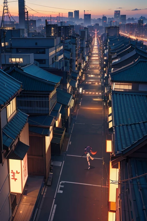 (a woman walking on the rooftop at night:1.1, anime girl running:1.1, Tokyo rooftop as background, screenshot from animated movie, screenshot from anime movie, TV anime still, anime still from "Kuro", screenshot from 2012 anime, anime scene in Tokyo, inspired by anime, anime movie style, 2019 anime screenshot)