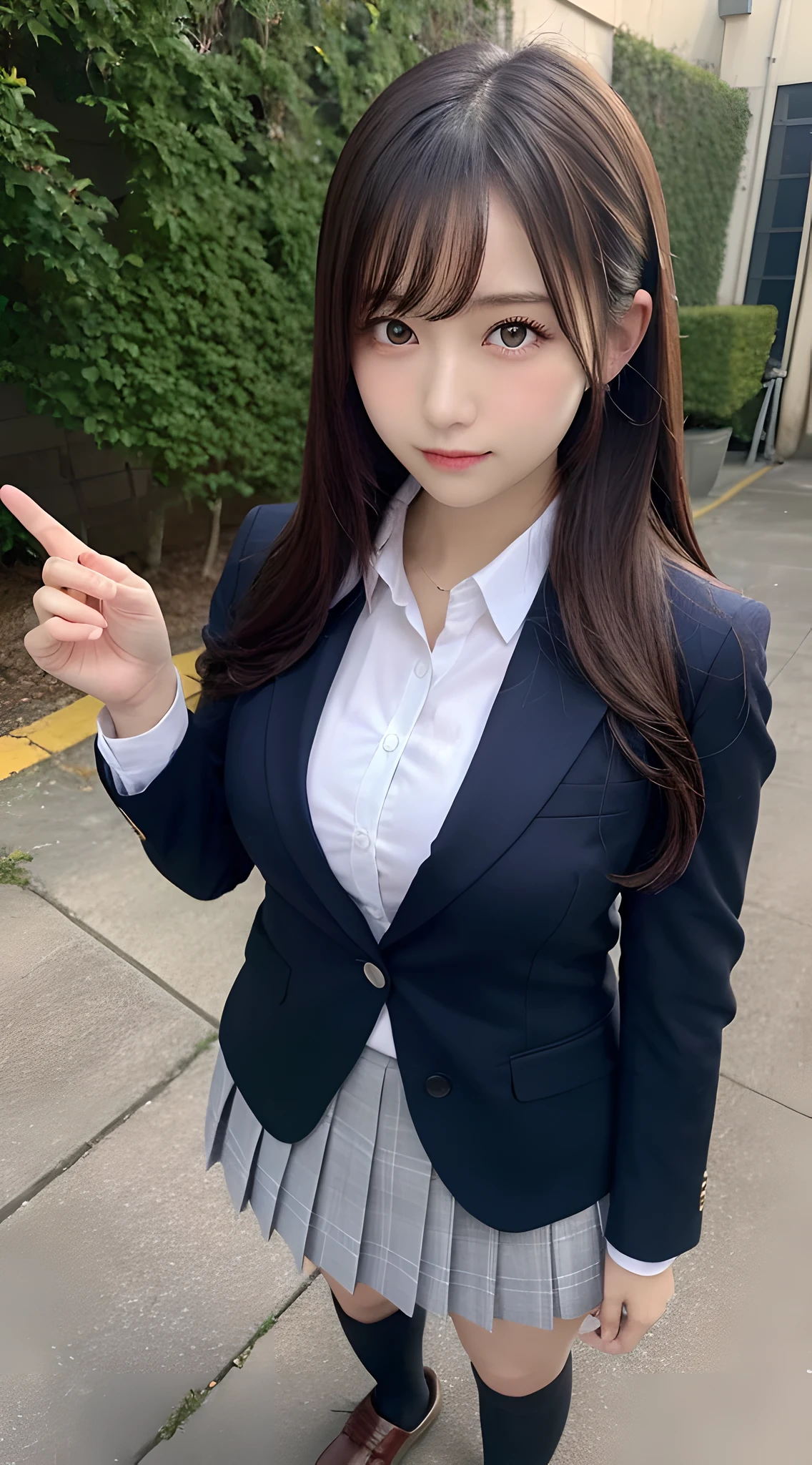 masutepiece, Best Quality, Ultra-detailed, finely detail, hight resolution, 8K Wallpaper, Perfect dynamic composition, Beautiful detailed eyes, Natural Lip,Blazer ,School uniform, Big breasts, Full body