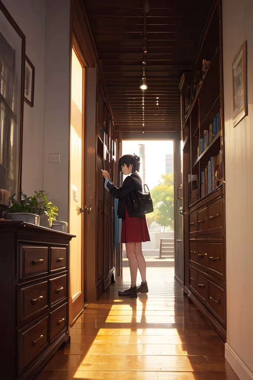 (best quality,4k,8k,highres,masterpiece:1.2),ultra-detailed,(realistic,photorealistic,photo-realistic:1.37), a person standing in a corridor, a pile of drawers in my hands, screenshot from Naruto anime, screenshot from an anime movie, TV anime stills, anime screenshots from 2012, Madhouse Studio anime style, anime movie stills, anime stills in anime style, anime scenes, screenshots from animated movies, atmospheric anime, anime opening