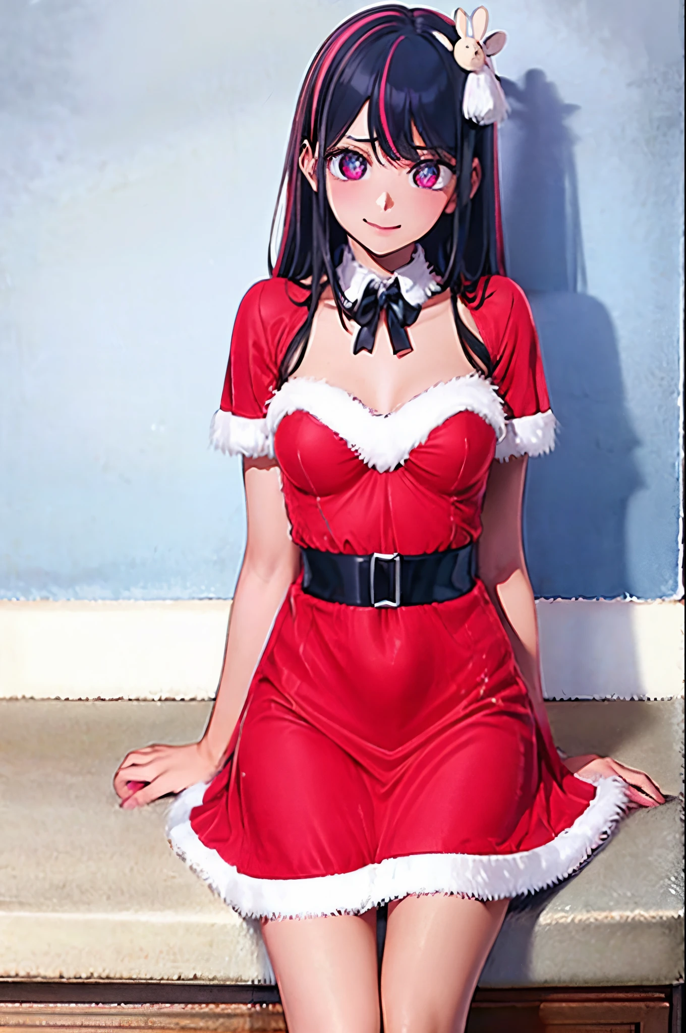 (superflat, flat shading, flat colorasterpiece, best quality, (magazine cover), cristmas, 1girl, 10yo child, petite, Santa hat, christmas coat, red panties, red stockings, no skirt, long hair, smile, smile, christmas tree in background, room, warm, vibrant colors, watercolor, ghibli style