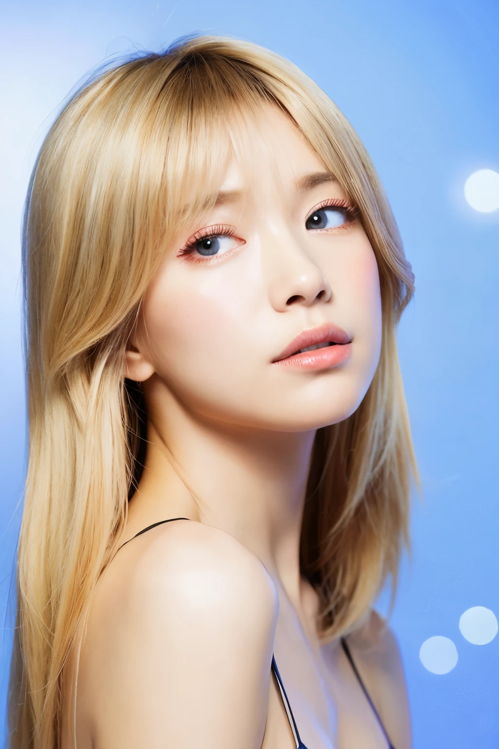 Eyelashes Japanese blonde Illumination background Hair is long No bangs