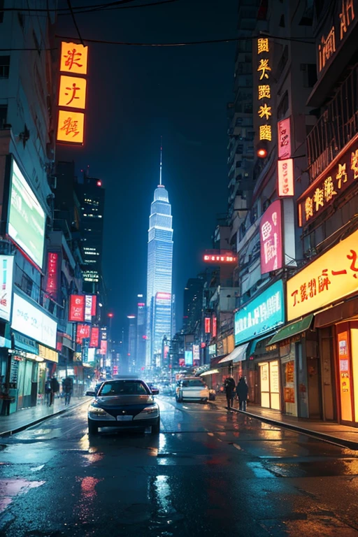 A car parked in front of a tall building, In a tropical dystopic city, a still of kowloon, Still from L'predio, Stelle ( favela ), Wong Kar-wai style, Denis Villeneuve scenes'cinematic ligh, cinematic ligh拍摄, empty buildings and vegetation, cinematic ligh剧照, 令人惊叹的cinematic ligh摄影