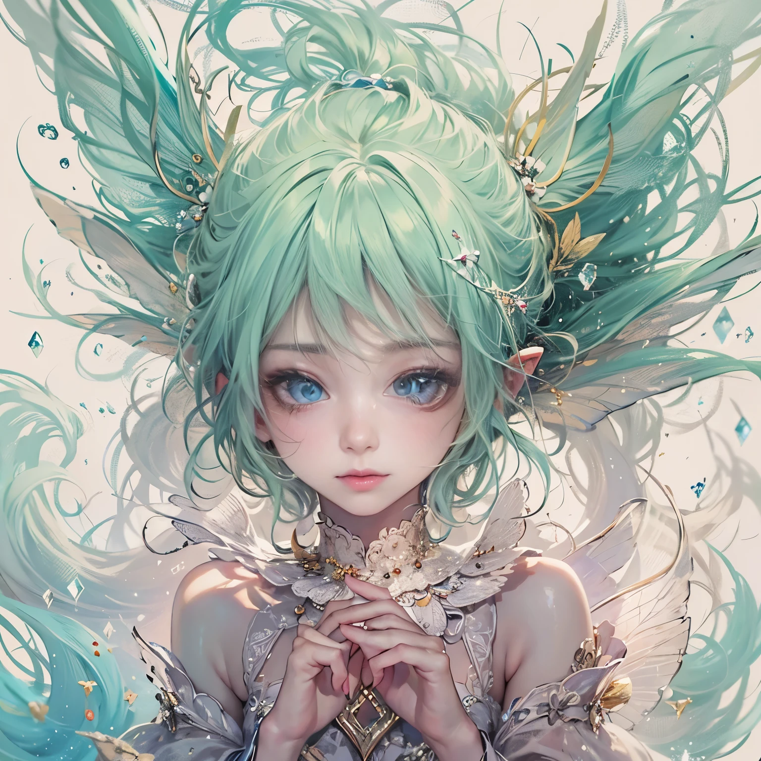 texto:
(((Anime in High Definition))), ((minimalistic illustration), (por Genndy Tartakovsky) + (por Ralph Steadman), (An image of a water fairy), brilho no ar, symmetr, arte conceitual, Haze:1.5, kawaii aesthetics:1.4, mistborn, (((trending on ArtStation))), trend in CGSociety, global ilumination, Reduced lighting, dust particles), Vista de baixo.
