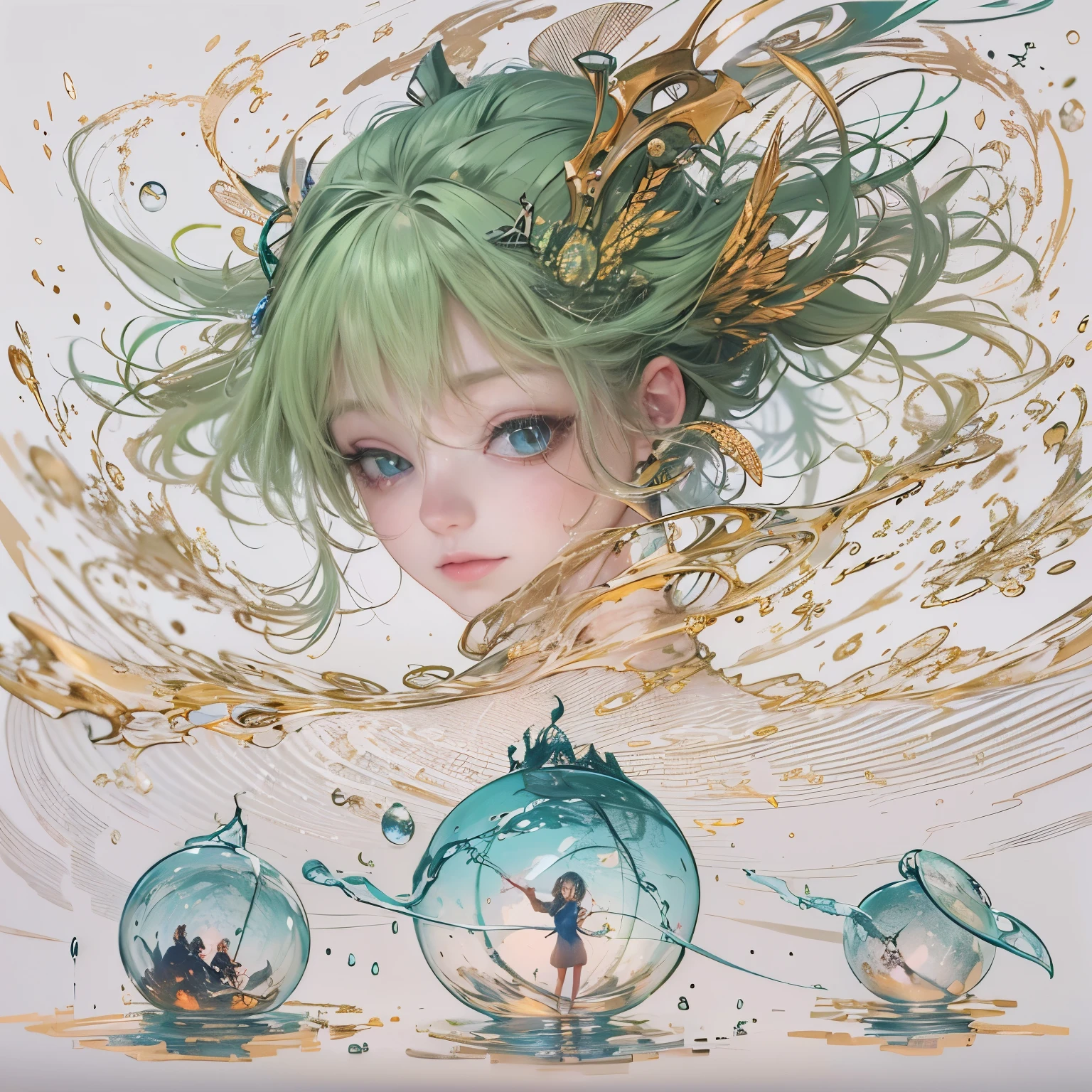 texto:
(((Anime in High Definition))), ((minimalistic illustration), (por Genndy Tartakovsky) + (por Ralph Steadman), (An image of a water fairy), brilho no ar, symmetr, arte conceitual, Haze:1.5, kawaii aesthetics:1.4, mistborn, (((trending on ArtStation))), trend in CGSociety, global ilumination, Reduced lighting, dust particles), Vista de baixo.
