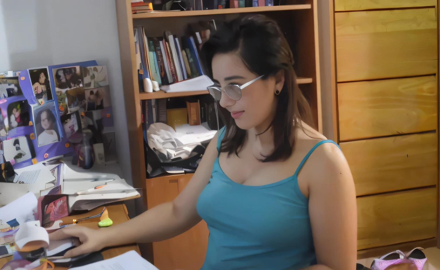 woman sitting at a table with a laptop and papers in front of her, at office, photo of džesika devic, sentou-se em sua mesa, Moleksandra Shchaslyva, Andou na escola chatzipanagiotou, Sandra Chevier, ombro na frente pose, Anastasia Ovchinnikova, Valentina Embaralhamento