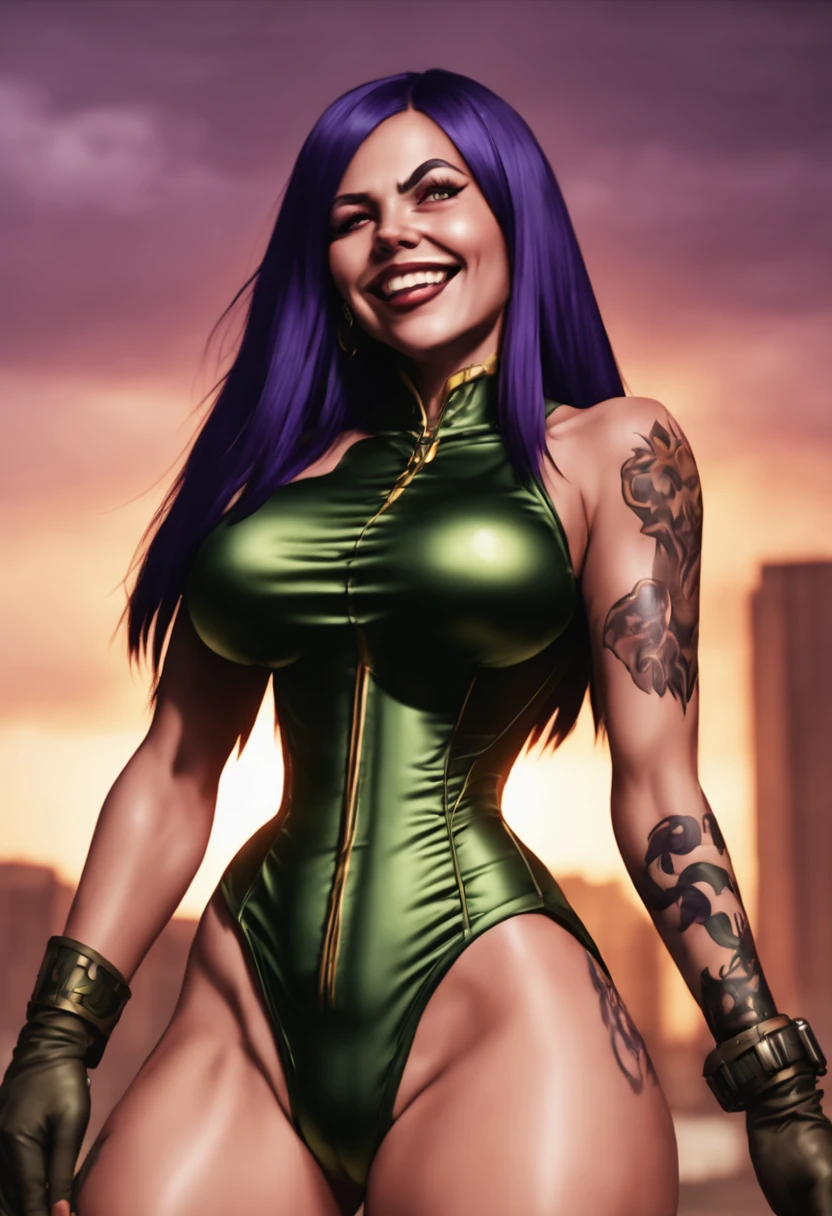 ((doom \(Legendary Quality Alliance)), ((tmasterpiece)), (Detailed pubic hair), tmasterpiece,high qulity,Best quality at best,4K,super Detailed pubic hair,4K,Focus sharp, Blue hair, (glowing) a purple eye,1个Giant Breast Girl,full bodyesbian,Purple shorts,mid-air,Crazy expression,insane face, Mad eyes, Pupil constriction, elementary student, mad smile, elementary student, psychological laughter, with her mouth open, (blasts) and fire city background,the night, darkly,
