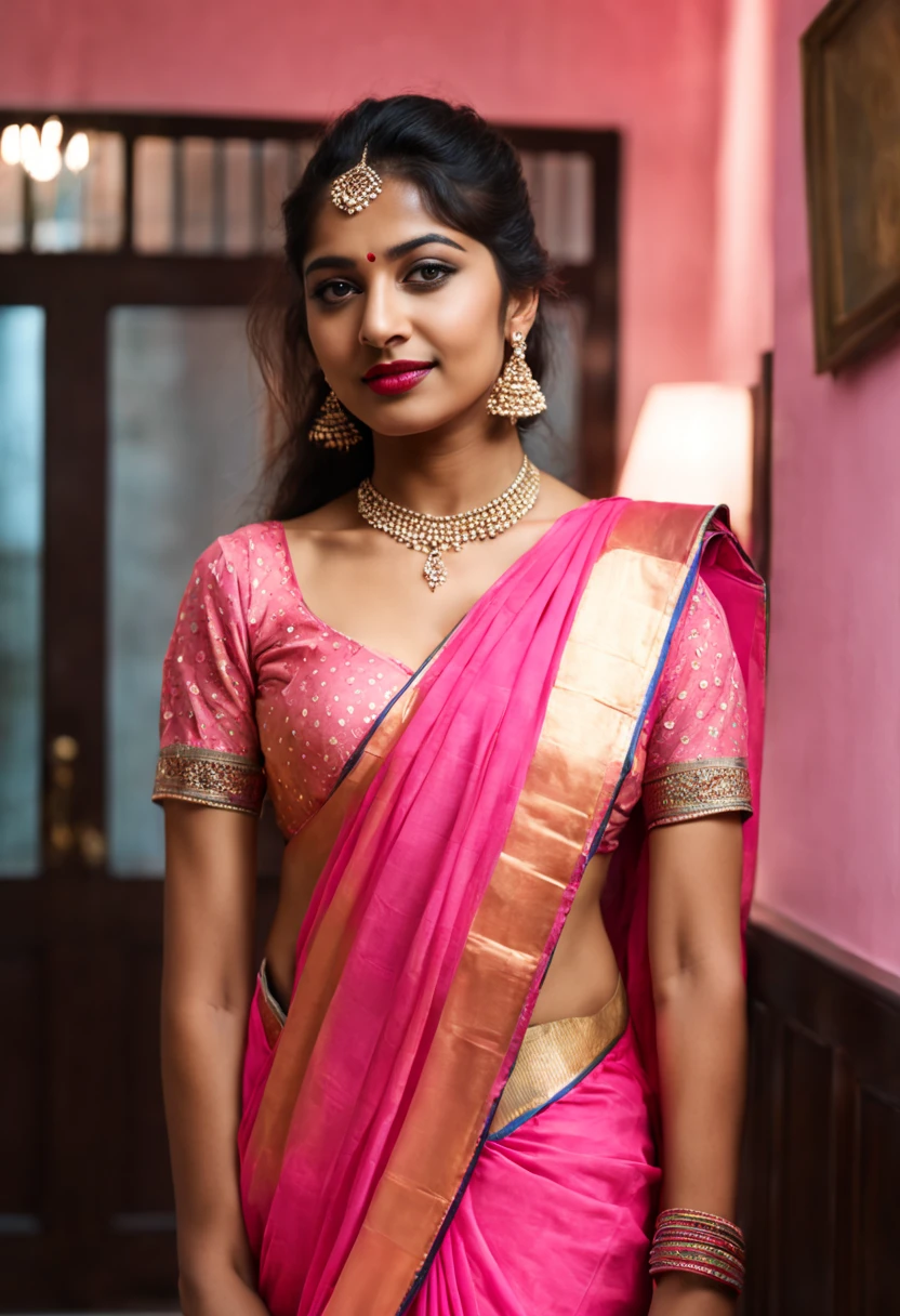 (( full body view of a indian hindu 21 years old maid )),(( perverted ahegao face)),((lipsticks)), ((wearing pink color dancer sari, long down cleavage)),((loosely fitted)),((full body)) ,((busty thighs )),((sexy legs)),dancing with different playful hot sexy full body dance pose movement in the private fashion room,((full body)),((fully tanned body)),((very realistic)),((posing towards with eye contact with the camera)),((cinematic soft day )),((ultra realism )),((8k hq)),((masterpiece)),((very detailed body,lips ,nose and face)),((ultra detailed background)),((bokeh)), ((hdr))
