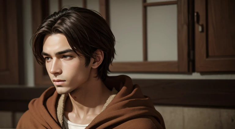 # Description of Peasant Boy - Young age - Brown hair, medium length - Simple cotton robes - Serene expression on the face