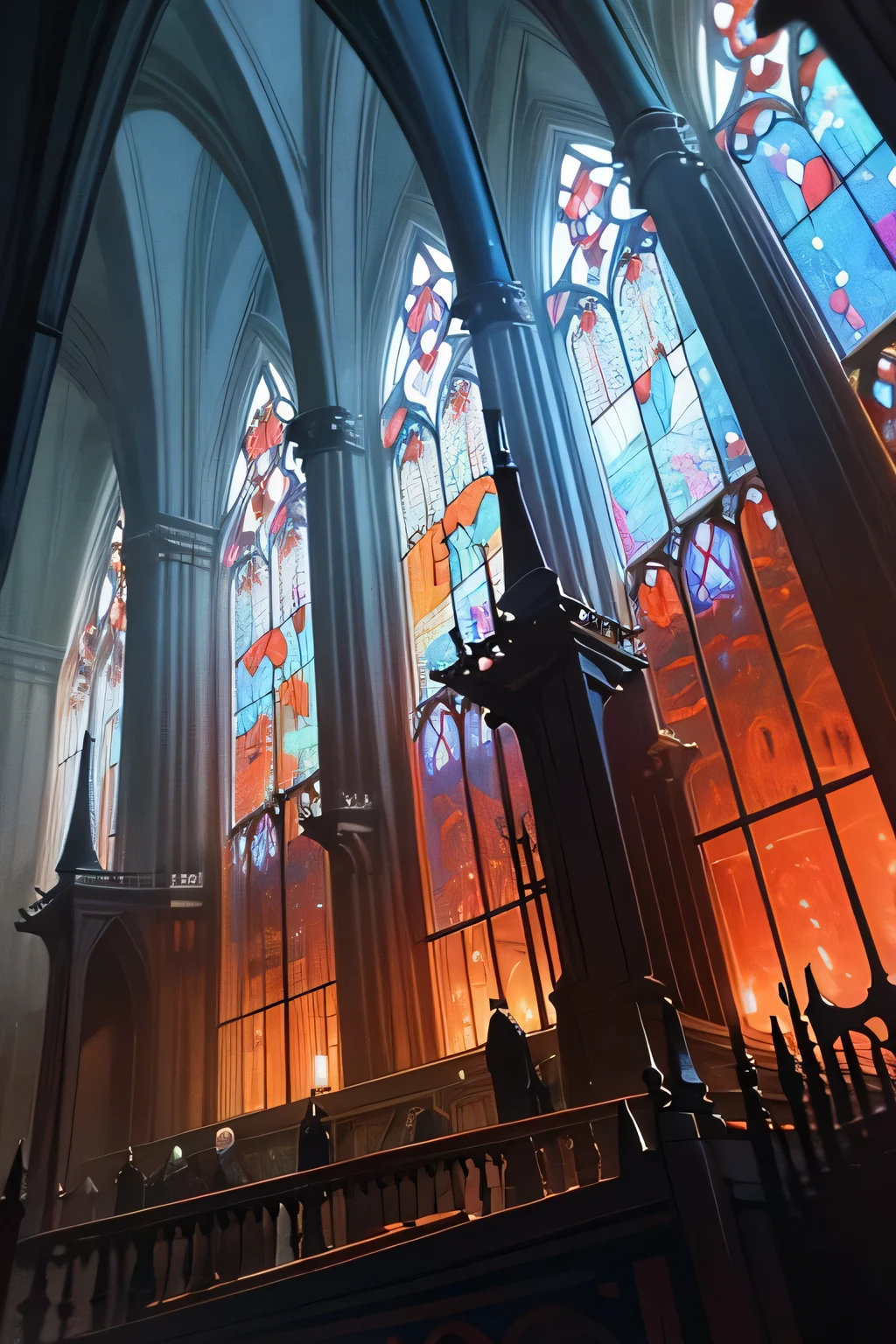 stain glassがたくさんある,nattaのchies,Dark Fantasy,reddish,a room with many windows, Inside the VR castle, cathedral, fantasy-inspired, chies, gothic epic library concept, 大きなcathedralart nouveau オクタンンレンダー, Interior of a magnificent gothic castle,reddishい部屋,murky,natta,stain glass,