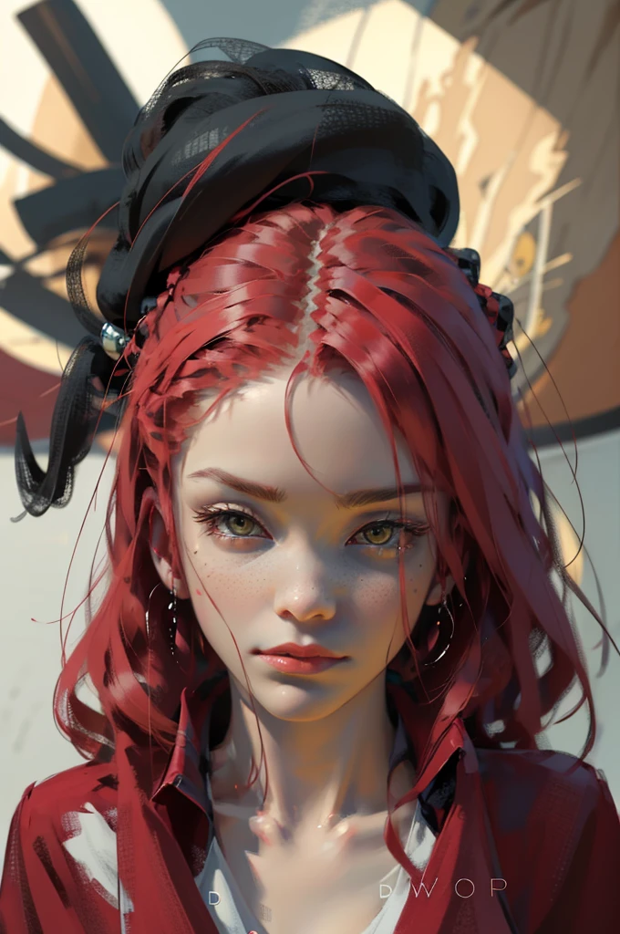masterpiece, best quality, {best quality}, {{masterpiece}}, {highres}, focus, anime style, a closeup of a cartoon of a woman, girl design, portrait, giesha, anime image, long hair, red hair, redhead, straight eyes, polished and powerful look, exotic, tall, freckles, cheerful, casual chic clothing, colorful, colors