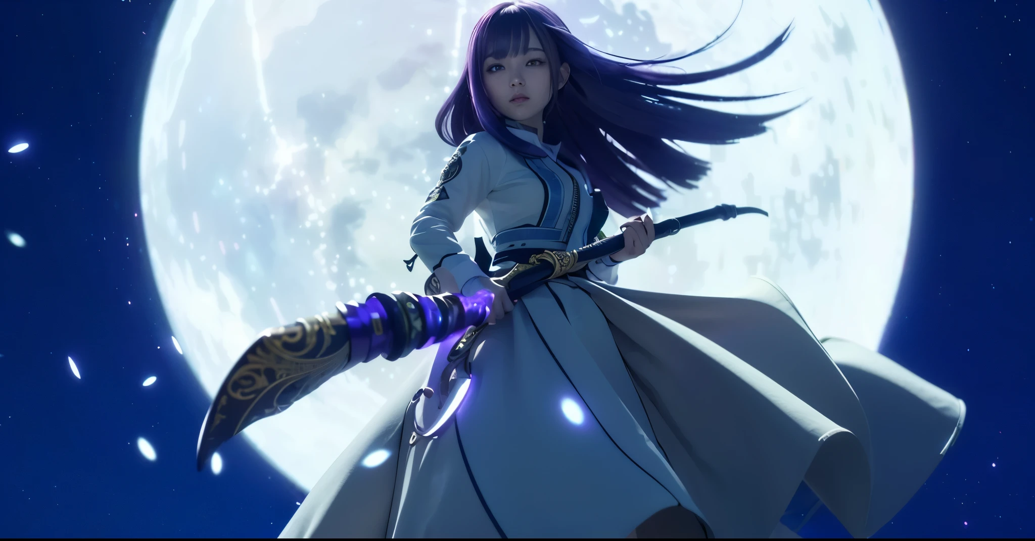 highly detailed cane、Highly detailed scale、deadpan、20yr old、Purple hair、(masutepiece, of the highest quality, Best Quality, Official art, Beautiful and aesthetic:1.2), (girl with), Very detailed clothes, long shapeless hair, (Fractal Art:1.3),Colorful,Highest detail, Cinematic lighting, Night background.