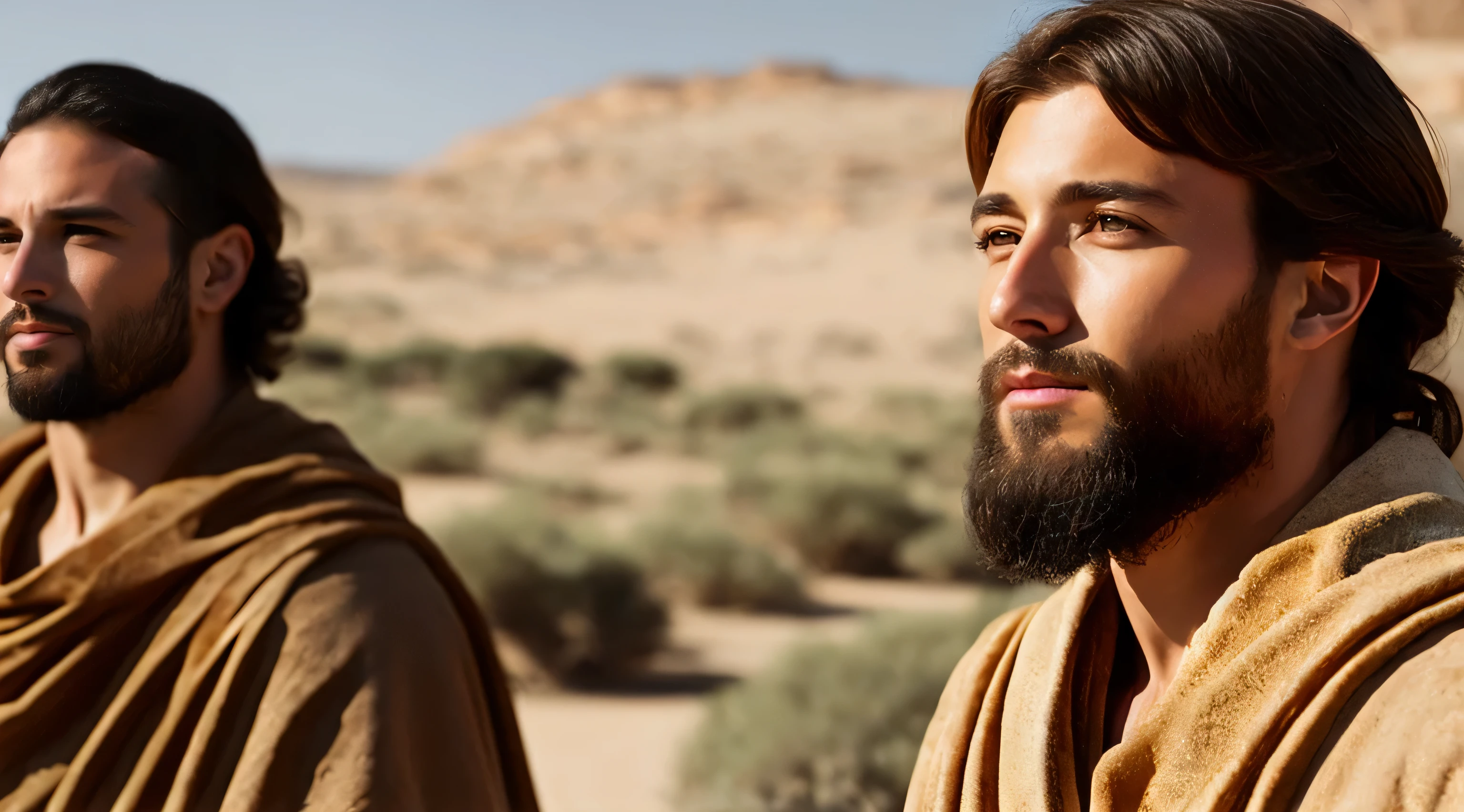 Ancient Israel、1st century、Disciples of Christ looking into the distance、(((short-haired)))、in 8K、Raw photography、top-quality、masterpiece:1.5、ultra-lightweighthigh-resolution、Photorealsitic:1.5、ciinematic light、soft volumetric lighting:1.5、realisitic、Photorealsitic:1、detailedsな皮膚、profetional lighting、a picture、foco nítido、detaileds、profetional lighting、photon maping、detailedsで複雑な環境、非常にdetaileds、top-quality、美術的なa picture、Photorealsiticなコンセプトアート、soft natural volumetric cinematic perfect light、Midjourney、detailedsな手、