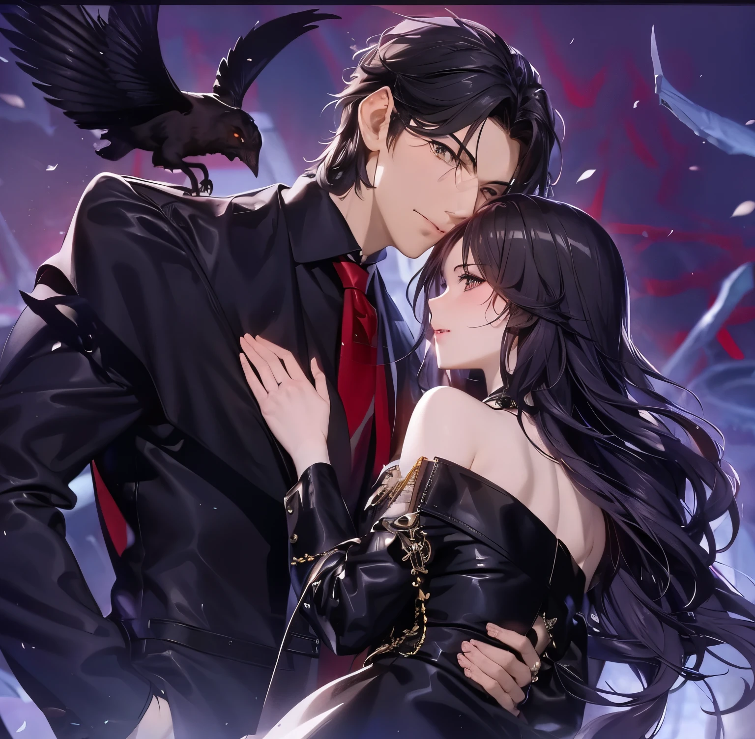 Anime couple wearing black skirts, author:heroes, Romantic art style, Ruan Jia and Artgerm, Artgerm and Ruan Jia, by Ni Yuanlu, by Ye Xin, in the art style of bowater, author:Against the sky, Saki Michonne and Frank Franzetta, WLOP and Sakimichan