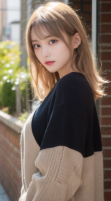 masutepiece, Best Quality, Illustration, Ultra-detailed, finely detail, hight resolution, 8K Wallpaper, Perfect dynamic composition, Beautiful detailed eyes, レディースファッションautumnal,Medium Hair,Small breasts natural color lip,,Harajuku、17 age,Nogizaka46 Idol,hposing Gravure Idol、Cute、Sexy shot looking at camera、autumnal、Wood Bright、Transparency、Sadness face、Color Sweep、Bleach Hair、inner colored、Contrasting hair color、The surface of the hair is black、Bleaching the inside of the hair、bobhair、Hair Tip Curl、Wet hair、Oversized sweatshirt、length hair
