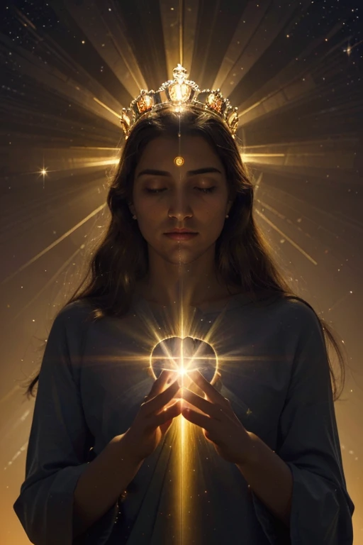 with a night sky background, with stars shining in the sky, aparece a imagem de jesus cristo, emanating light from your heart and below, aparecem algumas pessoas, recebendo esta luz, with the heart chakra open, emanating golden light and the crown chakra is also open, emanando luz with a night sky background, with stars shining in the sky, aparece a imagem de jesus cristo, emanating light from your heart and below, aparecem algumas pessoas, recebendo esta luz, with the heart chakra open, emanating golden light and the crown chakra is also open, emanando luz
