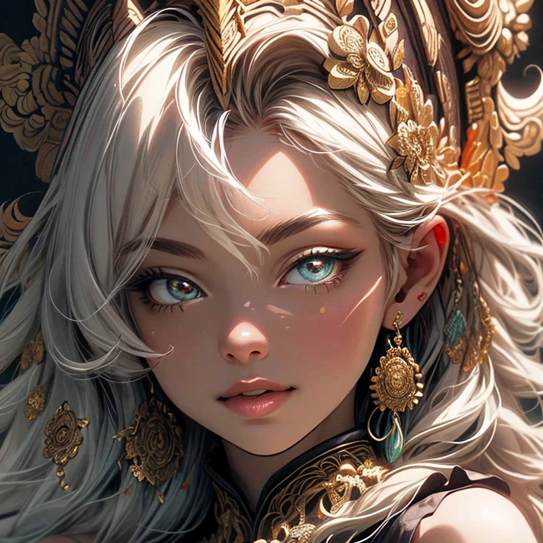 (masterpiece, top quality, best quality, official art, beautiful and aesthetic:1.2), (1girl), extreme detailed,colorful,highest detailed, official art, unity 8k wallpaper, ultra detailed, beautiful and aesthetic, beautiful, masterpiece, best quality, (zentangle, mandala, tangle, entangle) ,holy light,gold foil,gold leaf art,glitter drawing, PerfectNwsjMajic