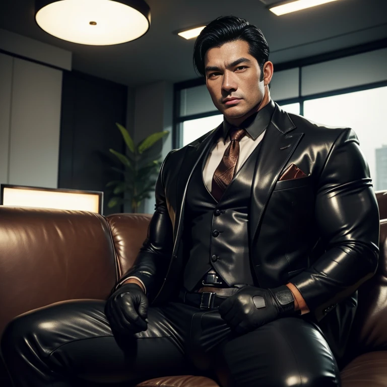 30 years old,daddy,"shiny suit ",Dad sat on sofa,k hd,in the office,"big muscle", gay ,black hair,asia face,masculine,strong man,the boss is,handsome,,leather gloves,lecherous dad,look straight ahead,dad is handsome,dad is handsome ,dad is "horny dad"