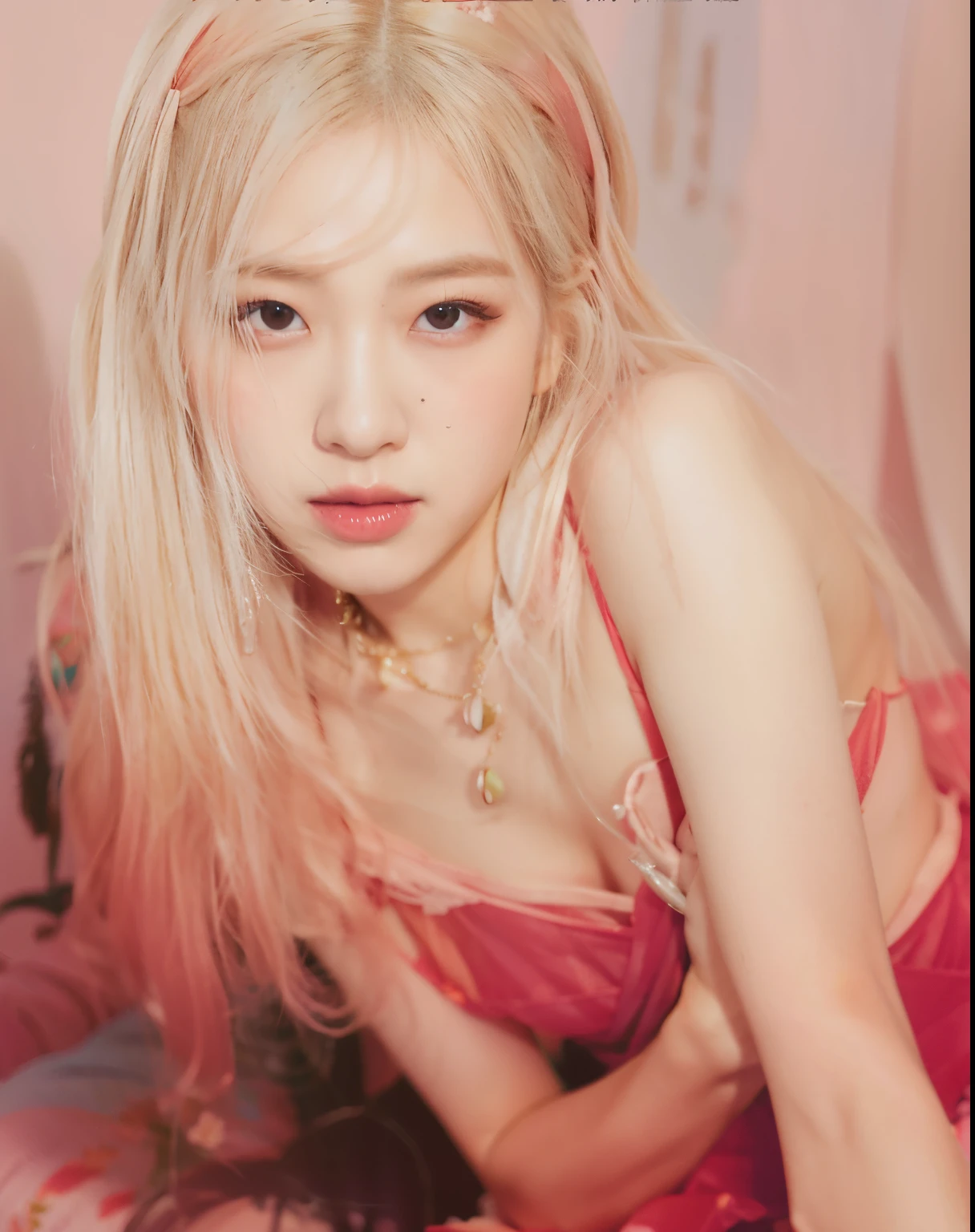 Mulher loira em um vestido rosa posando para uma foto, Parque Roseanne do Blackpink, jia, Retrato Jisoo Blackpink, portrait of jossi do blackpink, Sha Xi, Jisoo do Blackpink, jossi do blackpink, jisoo do blackpink, Jinyoung Canela, Ji-Min, Portrait of female Korean idol, Lalisa Manoban do Blackpink, [ Realistic photo ]!!