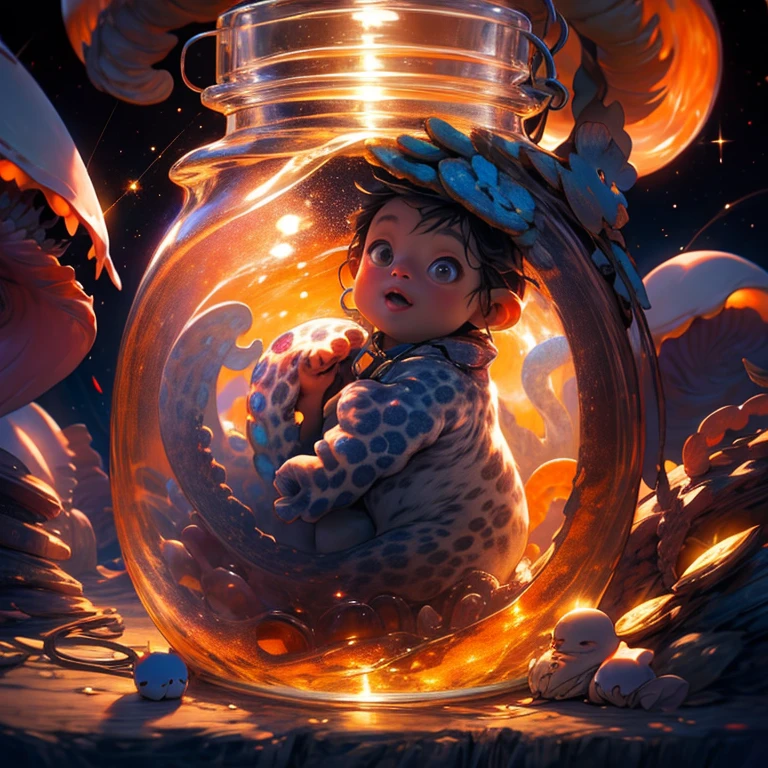 (Masterpiece, Best Quality:1.3), highres, (8k resolution), (ultra-detailed:1.1), madgod, stop motion, horror, 1 girl, glowing, monster, underwater, photorealistic, glowing:0.3, (details:1.2), volumetric lighting, (extremely detailed), bubble