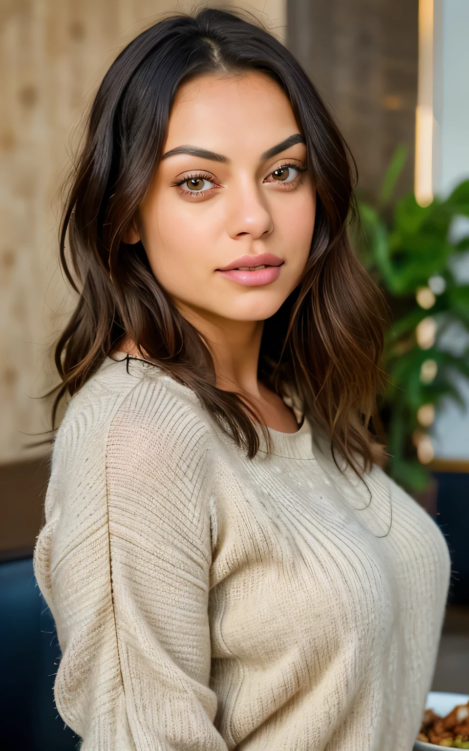 1Menina 18 anos, somente, Cabelos compridos, middle boobs, Olhando para o espectador, cabelos loiros, ombros nus, olhos castanhos, ourivesaria, corpo inteiro, Colar, Schulterfrei, pullover, lips, Realistisch, nariz, flirting with the camera, ultra realista, de frete para a camera, corpo reto, two arms appearing