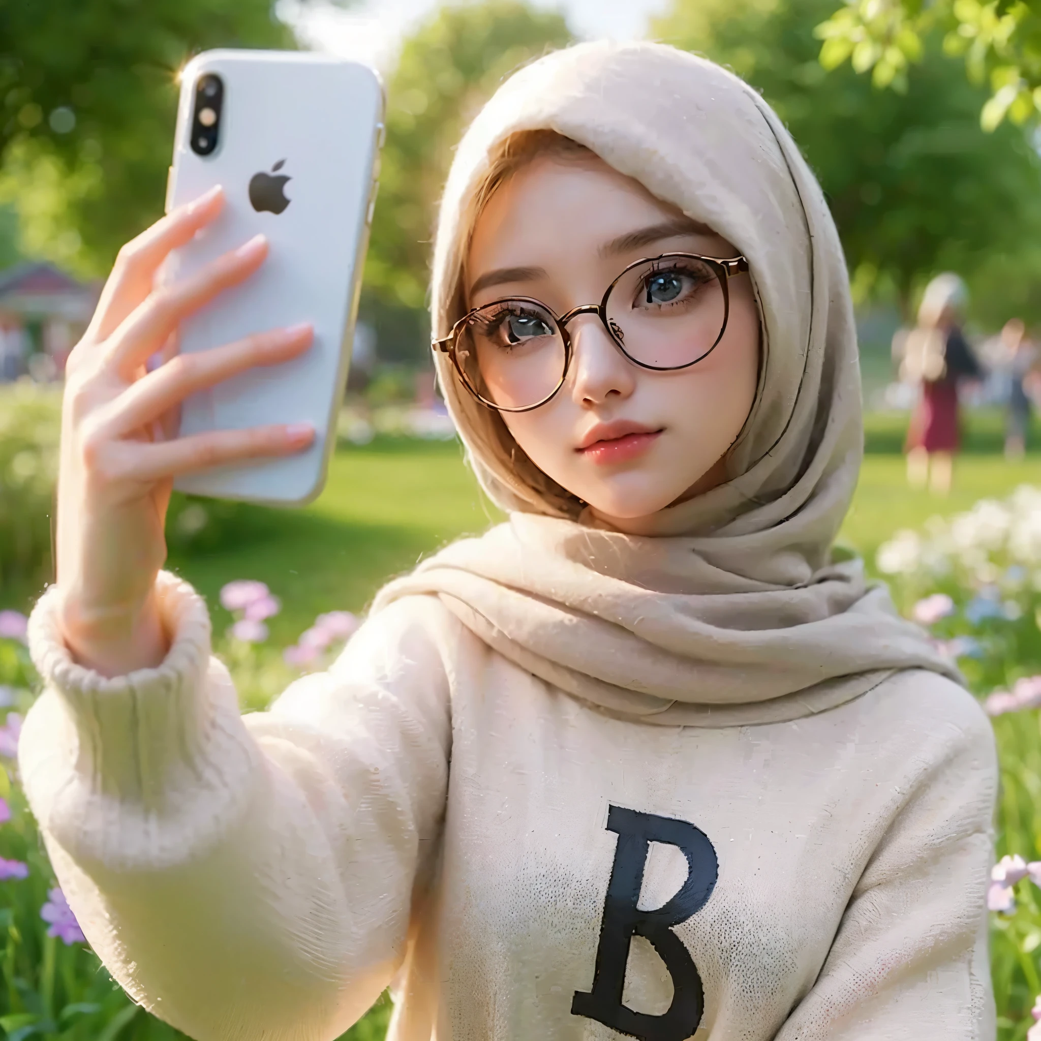 arafed woman with gigantic breast in a white sweater and glasses holding a white iphone, realism artstyle, realistic picture, realistic anime 3 d style, realistic cartoon, realistic cute girl painting, hyperrealistic aesthetic, realistic art style, realistic artstyle, ig model | artgerm, realistic person, with apple, 3 d anime realistic, artwork in the style of guweiz, masterpiece, best quality:1.2),,(8k,highres,RAW photo,realistic,photo-realistic:1.3),(detailed skin texture,detailed cloth texture,beautiful detailed face:1.25),professional lighting,photon mapping,beautiful soft light,radiosity,physically-based rendering,raytracing, model shoot style, model shoot style, (extremely detailed CG unity 8k wallpaper), full shot body photo of the most beautiful artwork in the world,