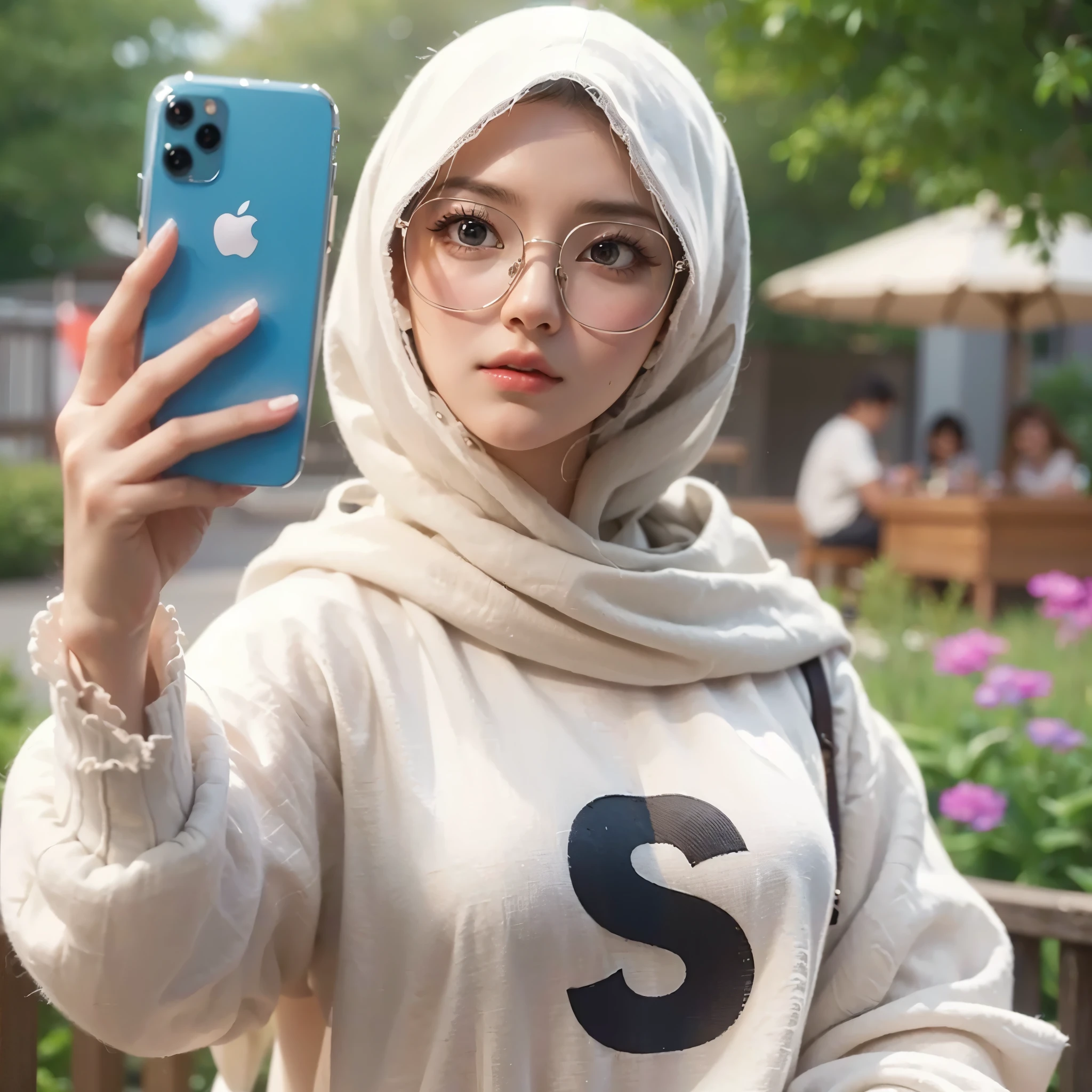 arafed woman with gigantic breast in a white transparent sweater showing her black bra inside and (((glasses))) holding a white iphone, realism artstyle, realistic picture, realistic anime 3 d style, realistic cartoon, realistic cute girl painting, hyperrealistic aesthetic, realistic art style, realistic artstyle, ig model | artgerm, realistic person, with apple, 3 d anime realistic, artwork in the style of guweiz, masterpiece, best quality:1.2),,(8k,highres,RAW photo,realistic,photo-realistic:1.3),(detailed skin texture,detailed cloth texture,beautiful detailed face:1.25),professional lighting,photon mapping,beautiful soft light,radiosity,physically-based rendering,raytracing, model shoot style, model shoot style, (extremely detailed CG unity 8k wallpaper), full shot body photo of the most beautiful artwork in the world,