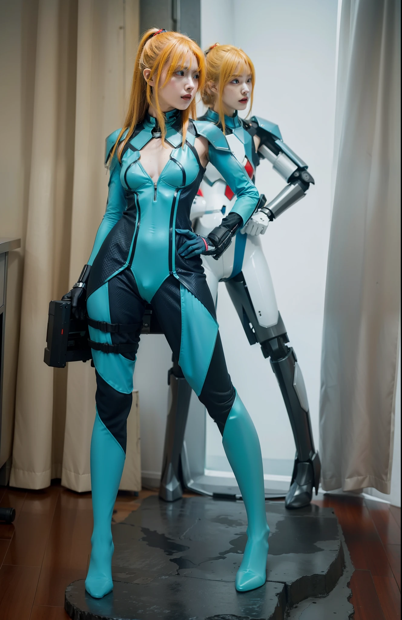 Fantasy cyberpunk world,1 Mechanical Miracle,Robots defend world order;Samurai mechanical armor,Equip transparent weapons,Streamlined black and red design,wearing in black cloak,A big part of a 1-person robot,Art of the highest quality,8K ultra-high resolution,动态照明,cinematic splendor,vibrant with colors,Wearing a cyberpunk space helmet,Luminous mechanical protective mask,Future high-tech tactical helmet,Steel armor