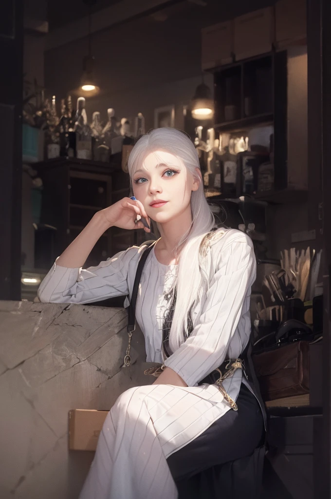 masterpiece,best quality,1girl,upper body,white hair,bright eyes,shirts,