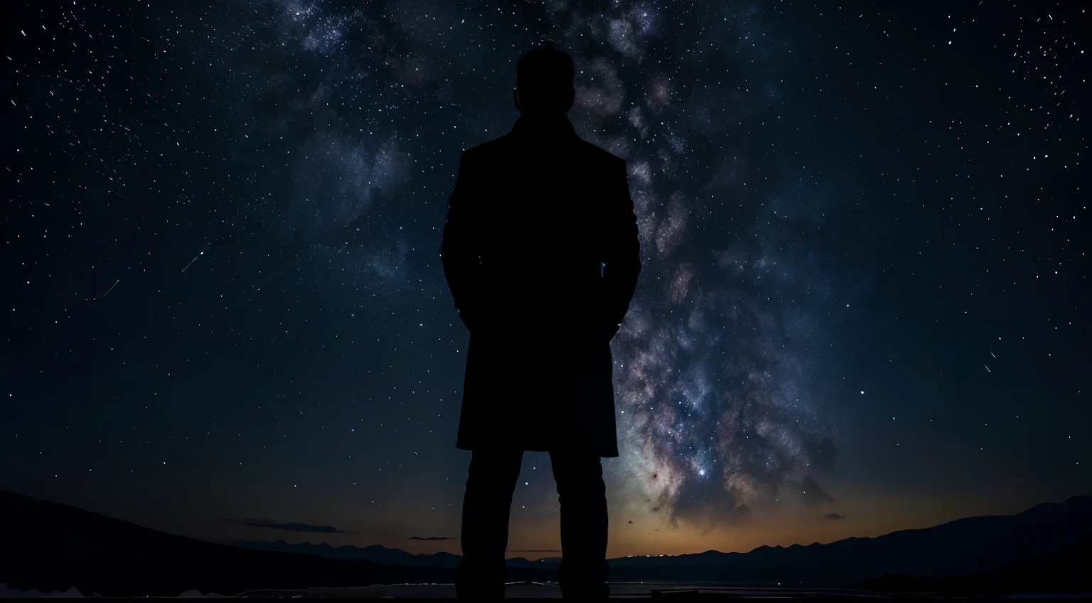 Galaxy background , standing front a man ,