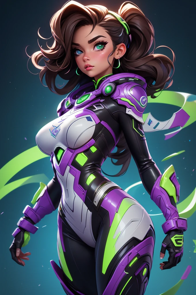 (best quality,8k:1.2,high resolution:1.2),ultra-detailed,realistic,sci-fi female vitage super hero,retro futurism,brunette,beautiful detailed eyes,beautiful detailed lips,extremely detailed eyes and face,long eyelashes,Purple latex clothes,tight-fitting suit,green color pantyhose,shiny metallic accessories,neutral white background,professional,vivid colors,physically-based rendering,sharp focus,studio lighting,concept artists