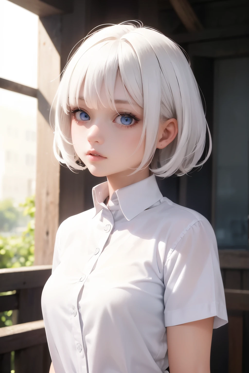 masterpiece,best quality,1girl,upper body,white hair,bright eyes,shirts,