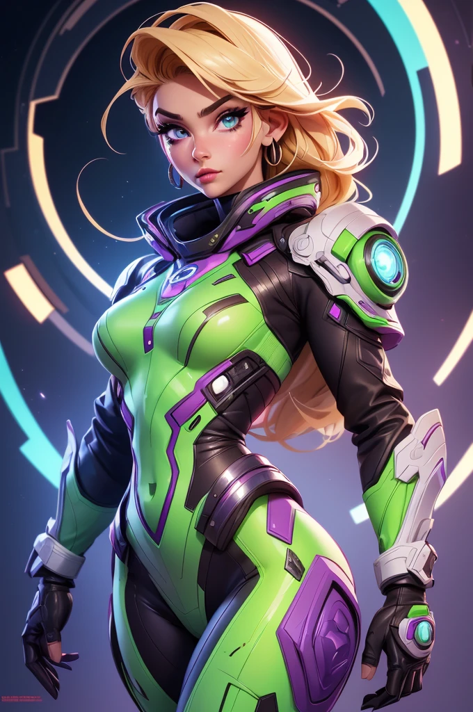 (best quality,8k:1.2,high resolution:1.2),ultra-detailed,realistic,sci-fi female vitage super hero,retro futurism,blondie,beautiful detailed eyes,beautiful detailed lips,extremely detailed eyes and face,long eyelashes,Purple latex clothes,tight-fitting suit,green color pantyhose,shiny metallic accessories,neutral white background,professional,vivid colors,physically-based rendering,sharp focus,studio lighting,concept artists