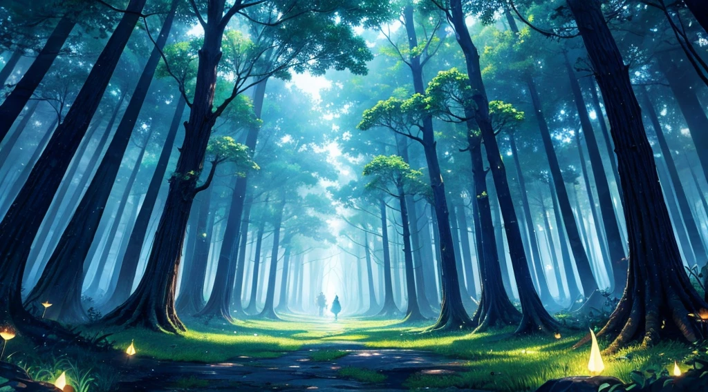 A magical forest filled with luminous trees and glowing creatures.