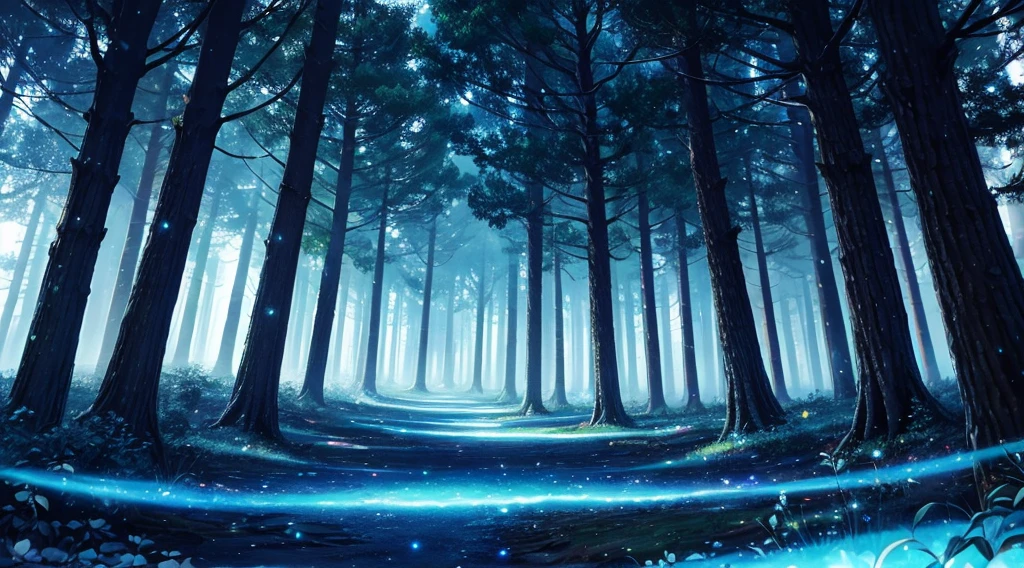 A magical forest filled with luminous trees and glowing creatures.