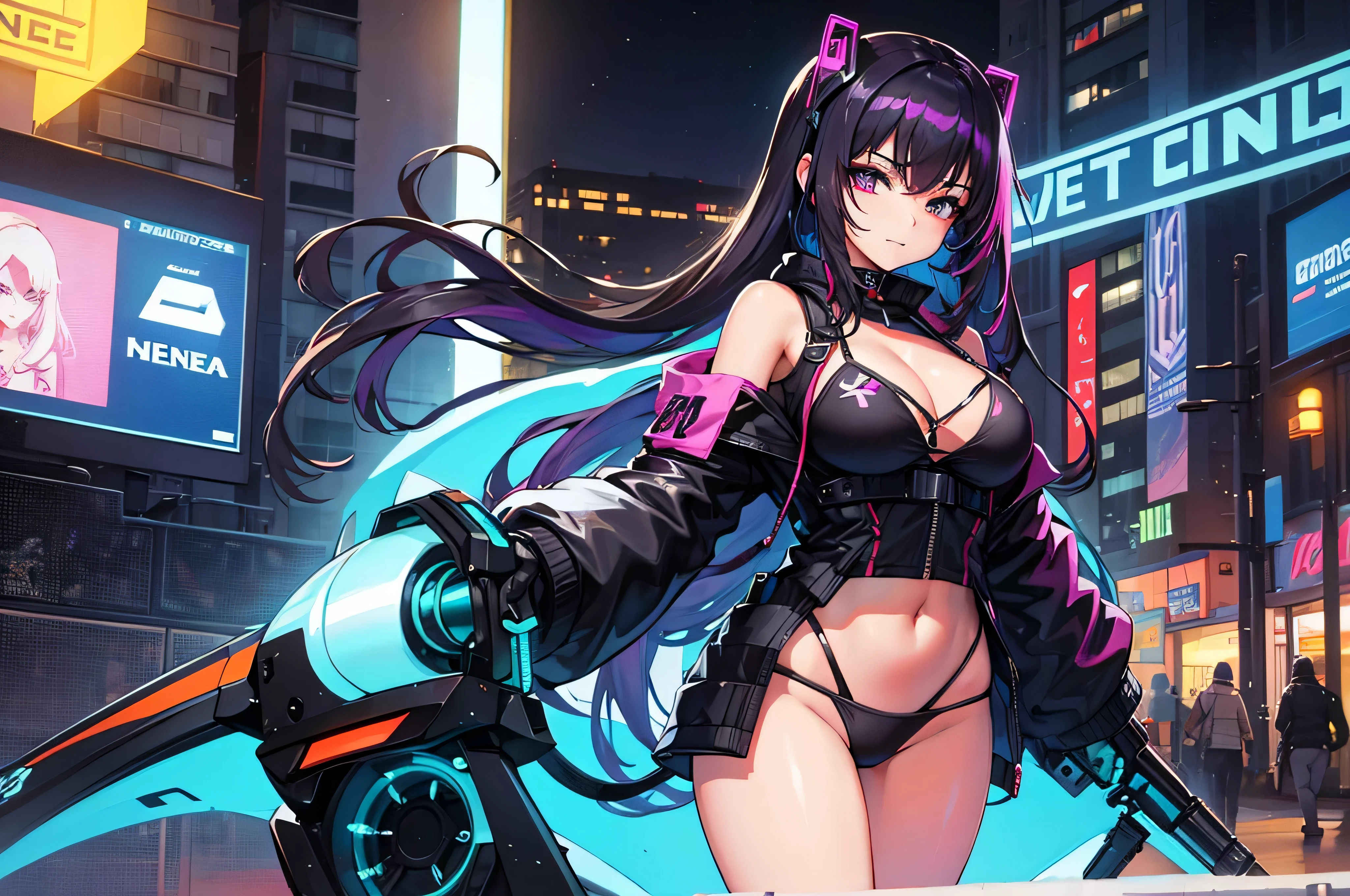 mujer hermosa en bikini , estilo cyber punk en la ciudad