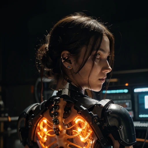 (((master part)))), (((extremely high quality)))), ((Ultra Definition)), (Fotorealidade muito detalhada), (((muito delicado e bonito)), (Rosto delicado e bonito), Cinematic light, (((1 Machine Girl)), sozinho, corpo inteiro, Big, Cleavage Is Visible Skin, cabelos brancos, Purple eyes, Olhos luminosos, (mechanical joint: 1.4), (mechanical blood vessels connected to tubes), (( mechanical vertebrae attached to the back)), ((Cervical vertebrae of the machine) attached to the neck)), (((sentado)), no expression, (Wires and cables attached to the head and body: 1.5), (foco no personagem), small LED lamps on the body, Evangelion, , metallic body, Neon detalhado