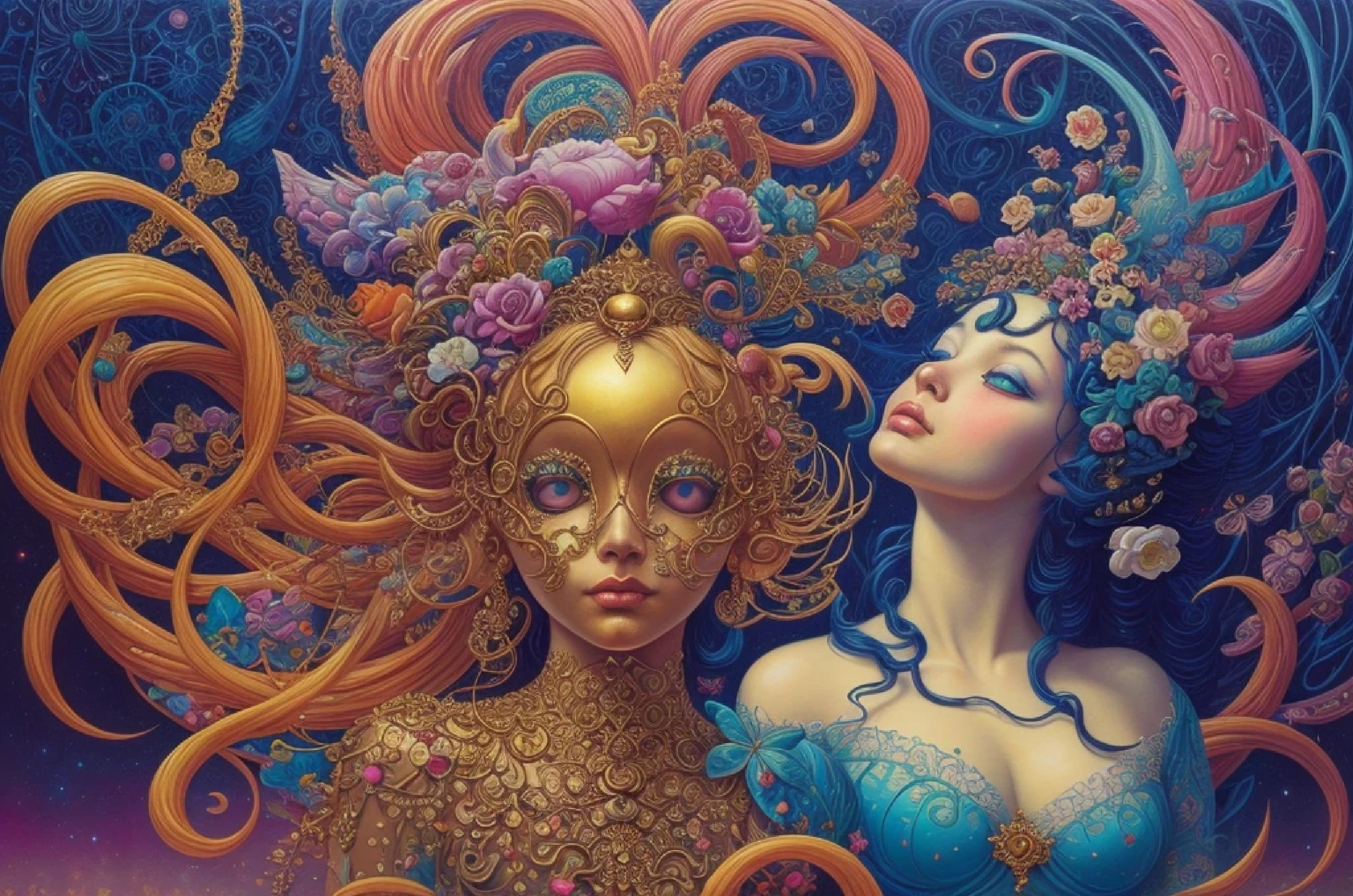 "Alchemy and Ecstasy" ((Hannah Yata style)), pop surrealism in acrylic, Colorful, 極端なディテール, ((Masterpiece)), ((Single Shot)), Impression, perspective, 8K