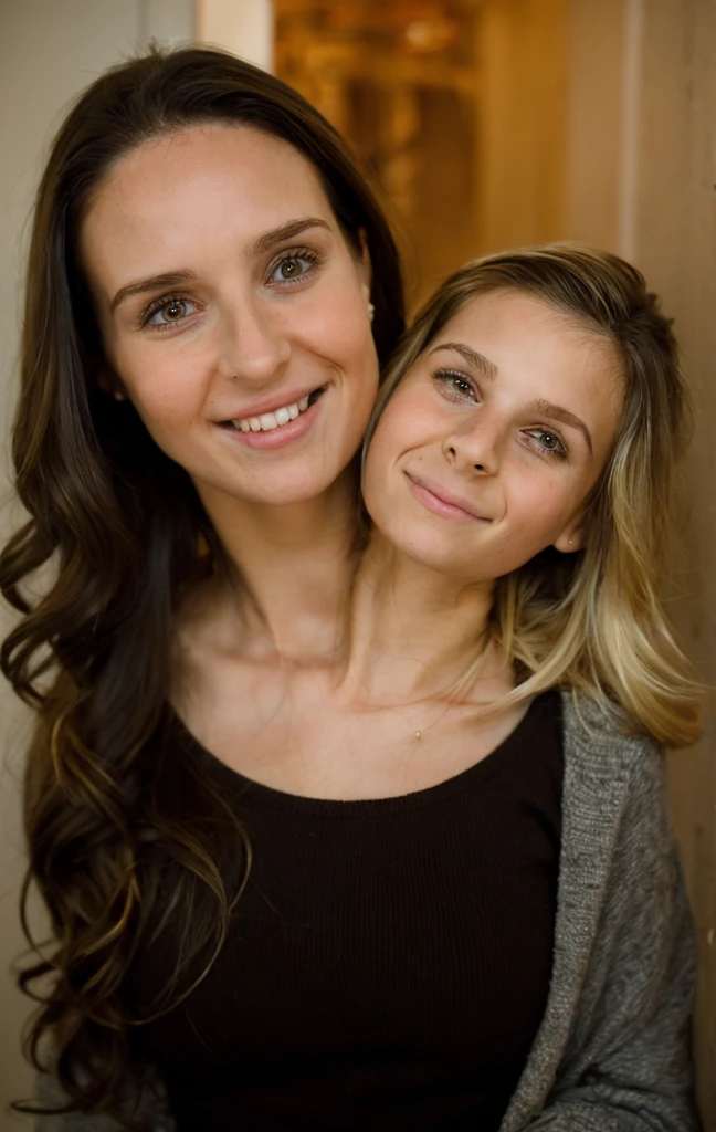 2heads, two headed girl, (a 30 year old brunette woman and a 7 year old blonde girl:1.5)