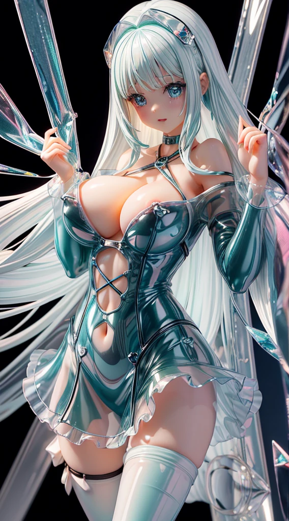 Ultra Miniature Paintings,pvc revoltech,Crystal clear shining eyes,embarrassed from,Bright face,Crying face,Cute,A sexy,kawaii girl, Constriction,big breasts thin waist,Slim big,Nipple protrusion,toppless,long, shiny hair,Transparent glossy vinyl ribbon,Transparent panties exposed,Off-the-shoulder see-through shirt,Transparent glossy vinyl miniskirt,embarrassed fromポーズ,ring light,Light source from the front,Bustling street,