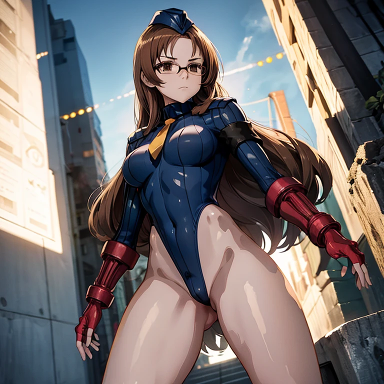 ultra-detailed, Explicit, Beautiful body, Beautiful Nose, Beautiful character design, perfect eyes, perfect face, ultra highres, 4K, beautiful legs, perfect legs, perfect anatomy, Nice hands, Perfect hand, Masterpiece, Best Quality, Highly detailed, illustration, absurdres, street fighter, doll suit, shadaloo doll, dollsuit, girls, multiple girls, expressionless, blank eyes, looking at viewer, red gloves, emotionless, black latex, corrution, mind control, female combatant, full body, hypnotized, unhappy trance, full body suit, ribbed bodysuit, both arms at side, obey, perfect female body, extremely glossy latex, hypnosis, hypnoLora, empty eyes, Mind control device, poses, submissive_pose, Slave, hat, necktie, stand up straight, standing, standing at attention, hat, necktie, belt, latex, ribbed bodysuit, thigh-highs, garter belt, Fighting Stance, military, thigh boots, Glasses, Ai Mie, The Girl I Like Forgot Her Glasses, brown hair, brown eyes, very long hair