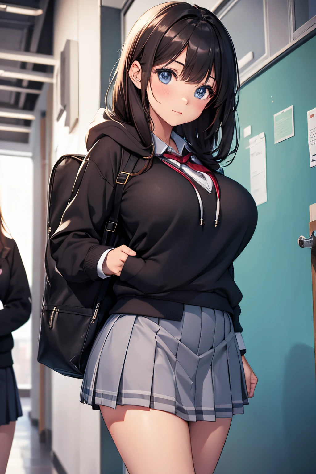 (((masterpiece))), (((High resolution)))、(((8K quality)))、(((perfect face)))、(((K-pop idol)))、20 years old、(skirt), (winter school uniform), look at the camera, ((top quality eyes)), (detailed face), (detailed texture), (big tits), (plump thighs)