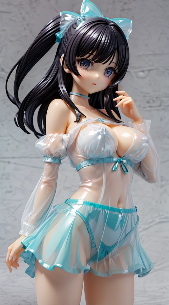 Ultra Miniature Paintings,pvc revoltech,figma,Crystal clear shining eyes,embarrassed from,Bright face,Crying face,Cute,A sexy,hime,kawaii girl, Constriction,big breasts thin waist,Slim big,Nipple protrusion,toppless,long, shiny hair,Transparent glossy vinyl ribbon,Transparent panties exposed,Off-the-shoulder see-through shirt,Transparent glossy vinyl miniskirt,embarrassed fromポーズ,