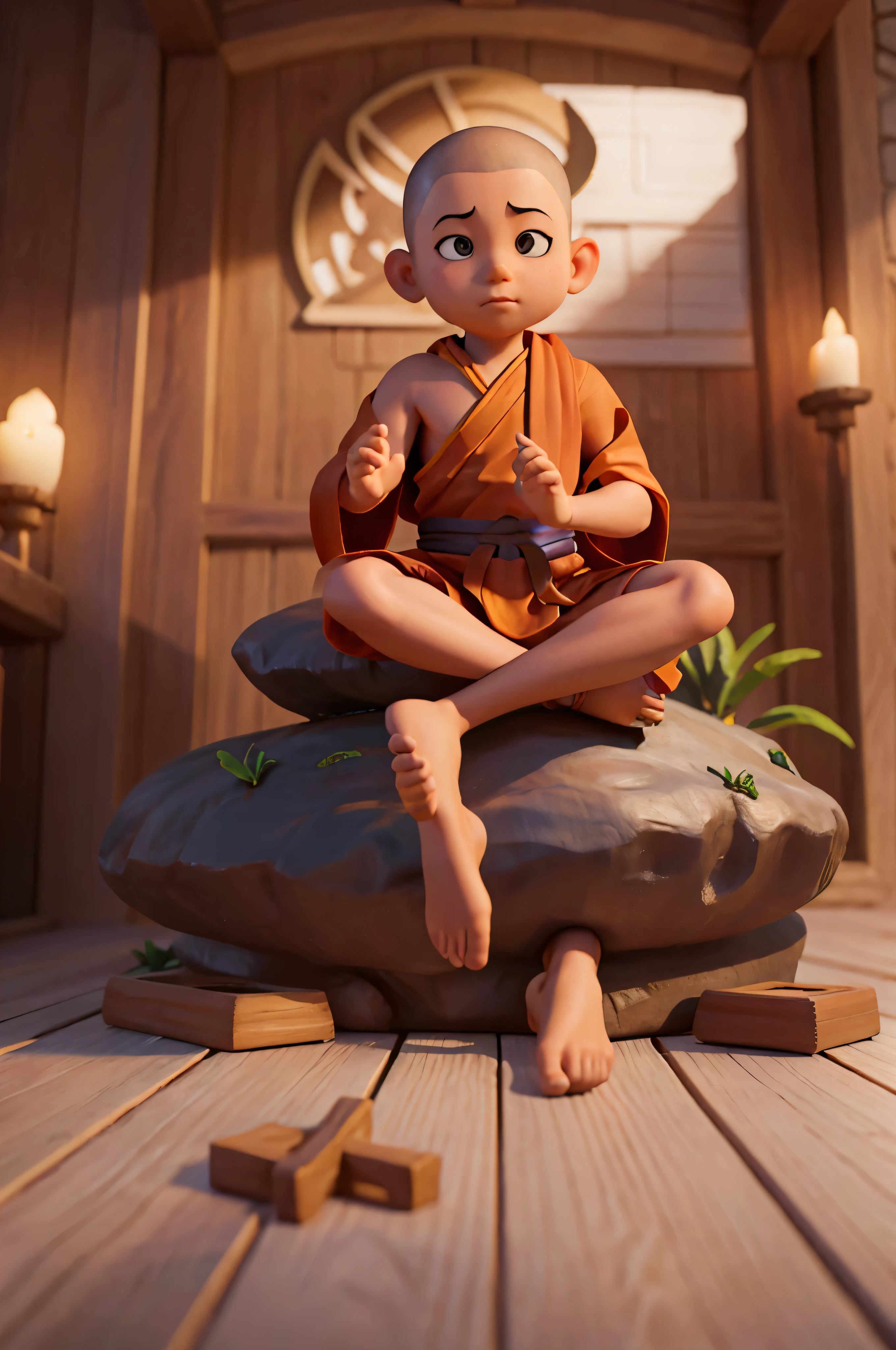 Little monk sitting cross-legged and meditating, lovely digital painting, The children's art art station, fantasy matte painting,The content is very detailed, 3 d epic illustrations, 3d 8k render