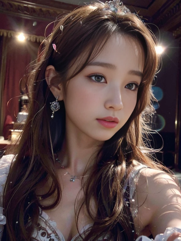 (highres, ultra-detailed, realistic:1.37), aerith, final fantasy, beautiful body, beautiful detailed eyes, detail-oriented nose, luscious lips, long flowing hair, radiant smile, elegant crown, royal attire, intricate jewelry, graceful pose, enchanting expression, majestic castle in the background, vibrant colors, soft lighting, regal atmosphere, atmospheric perspective, stunning landscape, floating clouds, magical aura, timeless beauty, intricate patterns, ethereal ambiance, striking contrast, dreamlike quality, cinematic composition