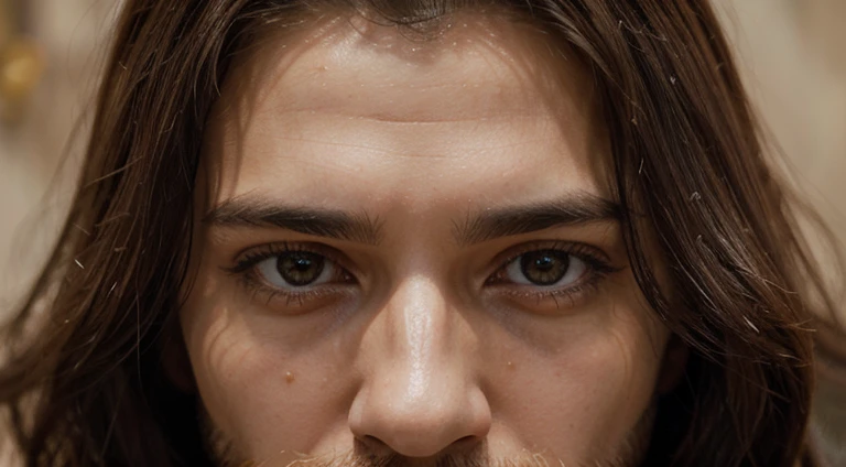 A closeup portrait imagem arrapada de um homem com cabelos compridos usando uma coroa, Retrato de Jesus Cristo, Jesus Cristo, rosto de Jesus, pintura digital ultra realista, Jesus, beautiful man, arte digital altamente realista, pintura digital fotorrealista, arte digital muito realista, bonito impressionante realista, rosto masculino bonito, jesus of nazareth, pintura digital realista, homem bonito, pintura digital hiper realista