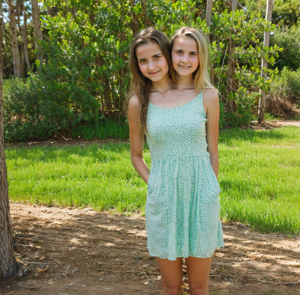 10 year old white girl, full body, Standing, in the park